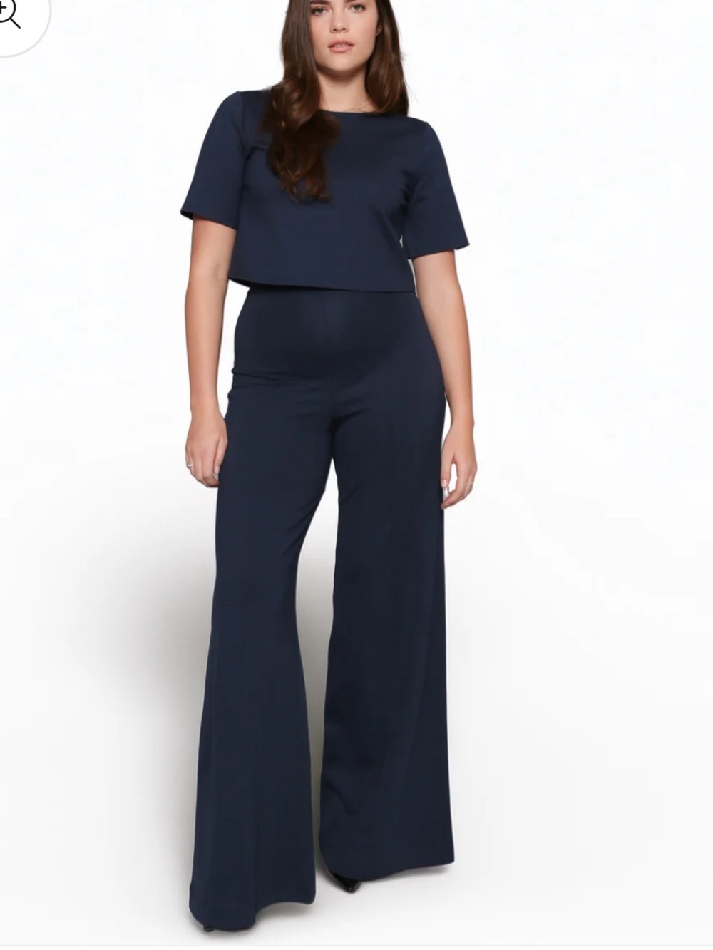 NAVY PONTE KNIT STANDARD WIDE LEG PANT - Picture 2 of 14